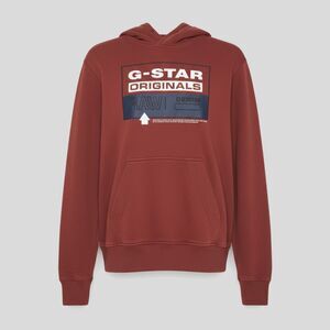 G-Star Raw Red Blue Cotton Logo Long Sleeve Hoodie Pullover Sweatshirt - S